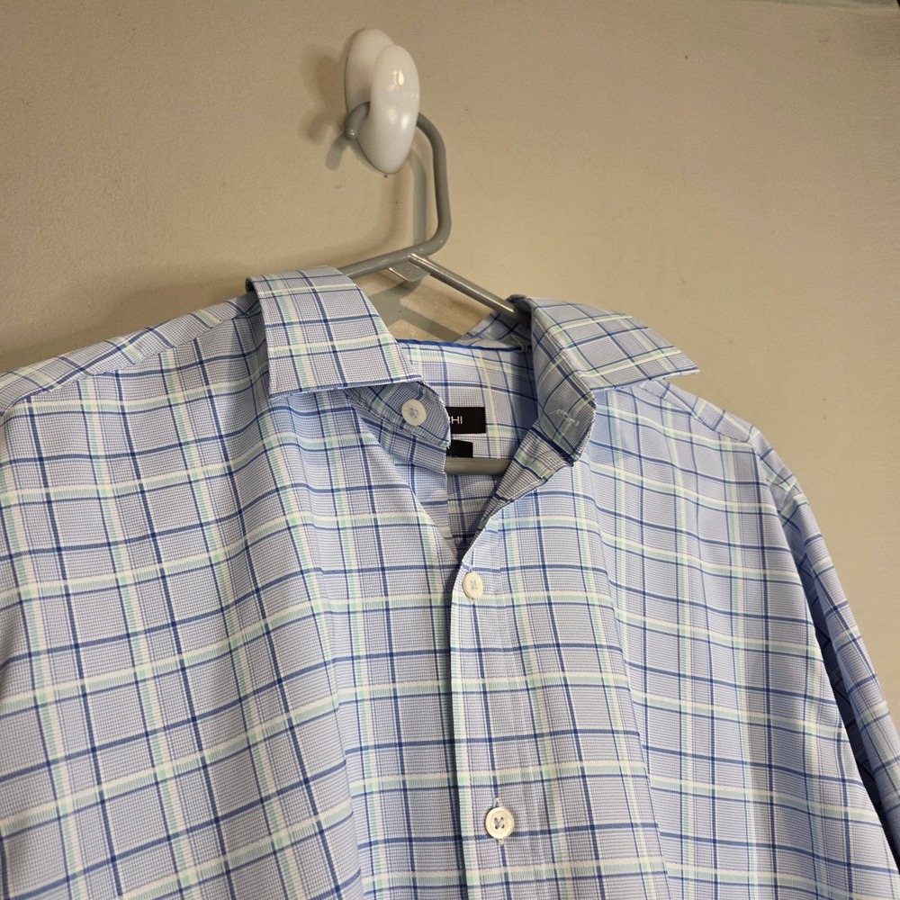 Bugatchi Plaid Long Sleeve Button Down Shirt Mens Medium Blue Classic Fit Cotton